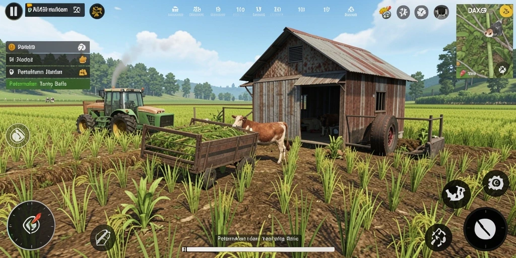 Tampilan gameplay DAX69 dengan lahan peternakan yang subur.