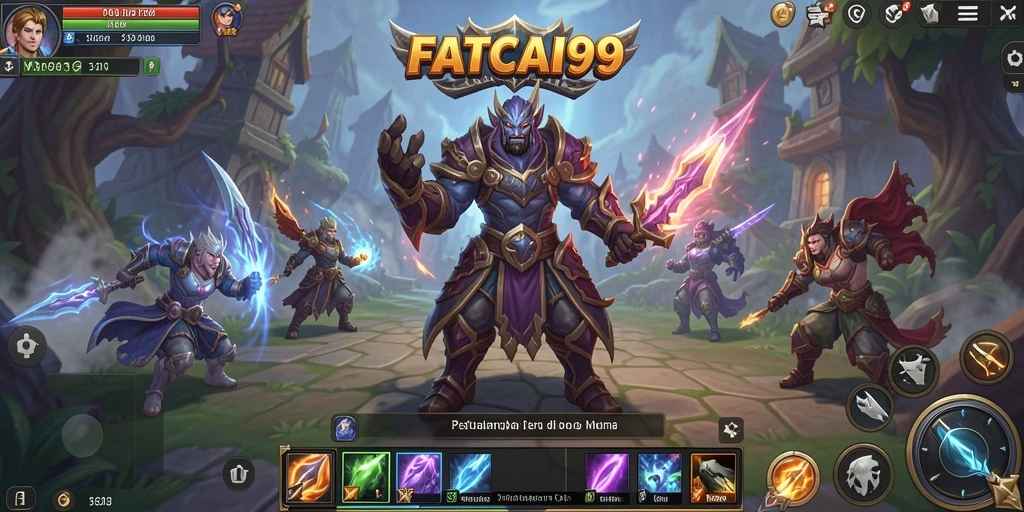Screenshot utama FATCAI99 menampilkan aksi pertempuran seru di dunia MMORPG.