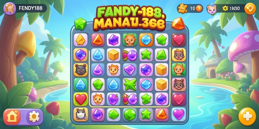 Tampilan gameplay seru FENDY188 dengan kombinasi permata warna-warni.