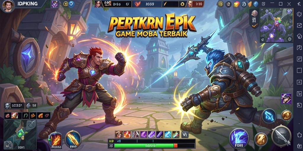 Tangkapan layar menampilkan pertempuran intens dalam gameplay MOBA.