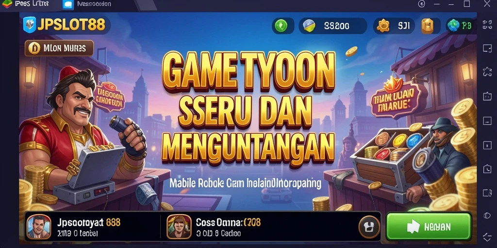 Screenshot utama gameplay JPSLOT88 yang menampilkan serunya menjadi tycoon kasino.