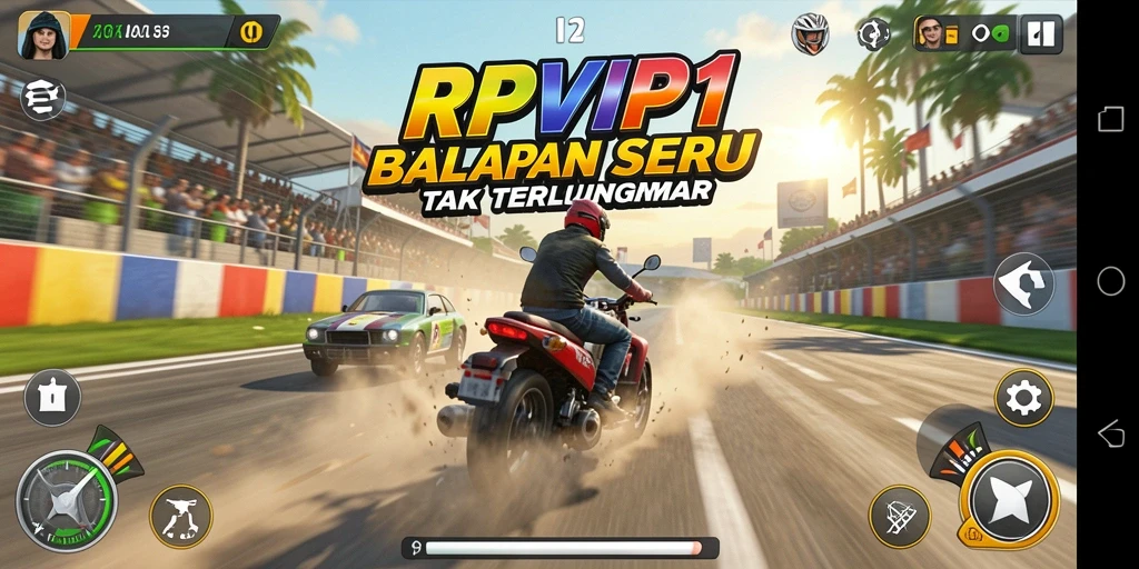 Gameplay RPVIP1 yang menegangkan dengan mobil balap berkecepatan tinggi.