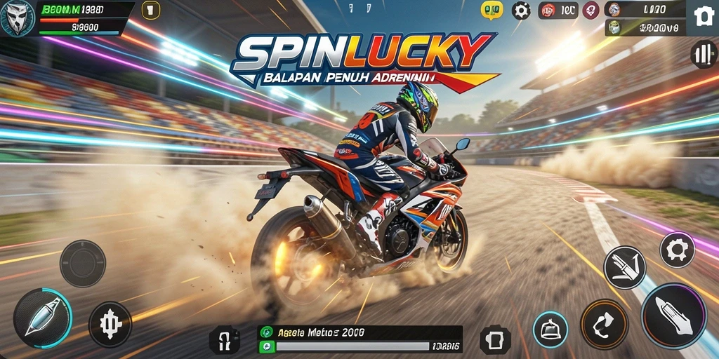 Tampilan gameplay SPINLUCKY yang mendebarkan dengan motor balap.