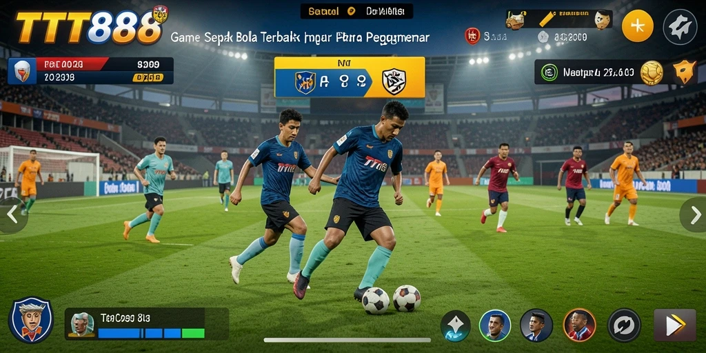 Screenshot TTT888 menampilkan aksi intens di lapangan sepak bola.